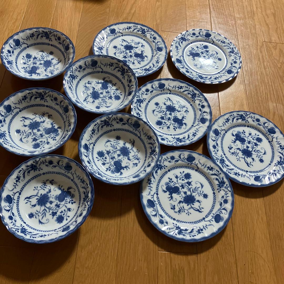 ザクセンブルー シチューセット 花柄の陶器皿 10枚セット 2種類各5枚