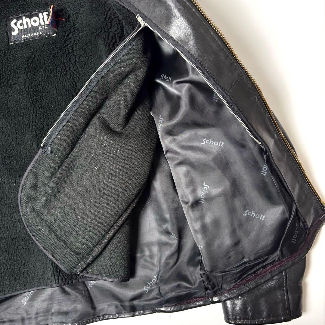 米国製】Schott レザーライダースジャケット 黒 40 襟付き 本革