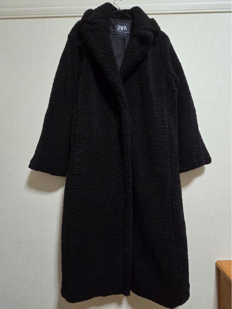 美品】ZARA ロング丈ボアコート/ブラック - メルカリ