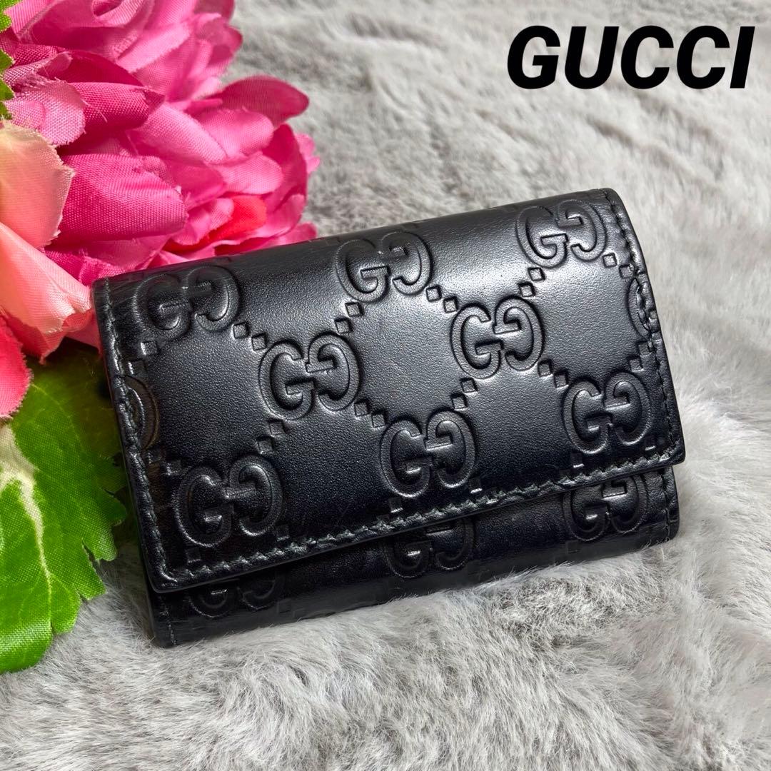GUCCI グッチ GG レザー キーケース 6連 シルバー金具 ブラック 黒