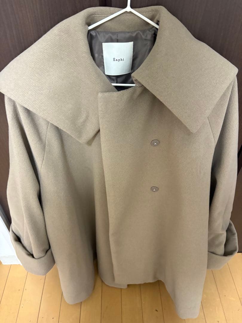 eaphi big collar middle coat brown