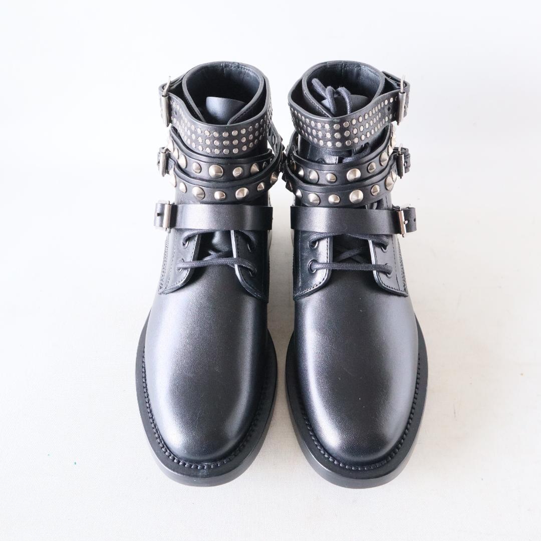 未使用・箱/袋付サンローラン エディ期 巻きスタッズブーツ黒 37/24cm