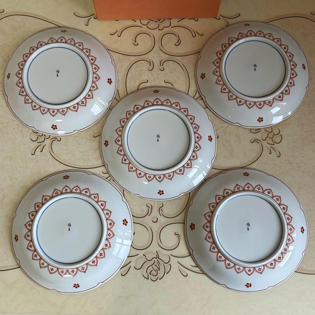 たち吉 赤絵 間取花紋 中皿揃 5枚セット 和皿 輪花皿 盛皿 和食器 染