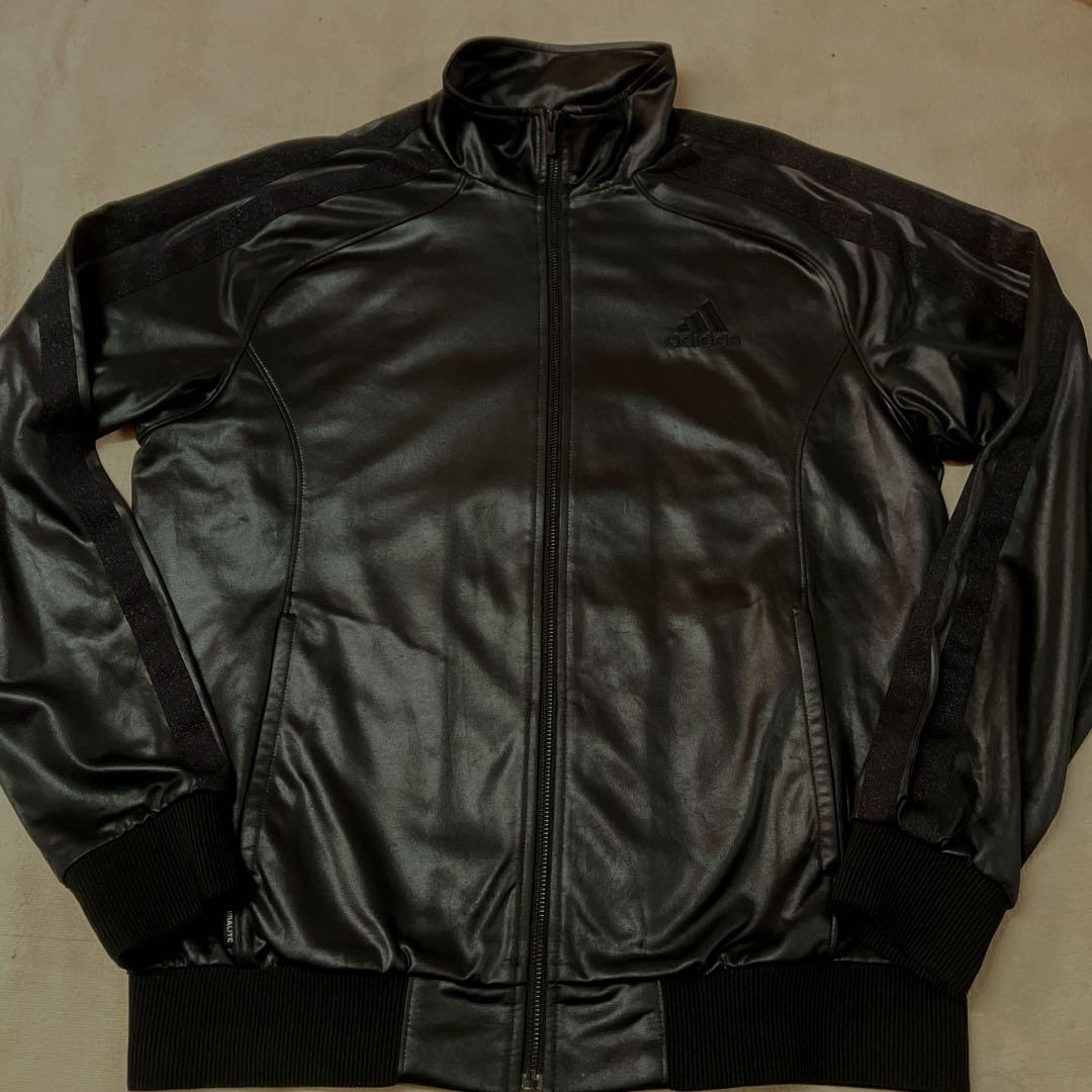 h33)美品アディダストラックジャケット　レザー調　クライマライトL〜LLサイズ h33)美品アディダストラックジャケット レザー調 クライマライトL〜LL