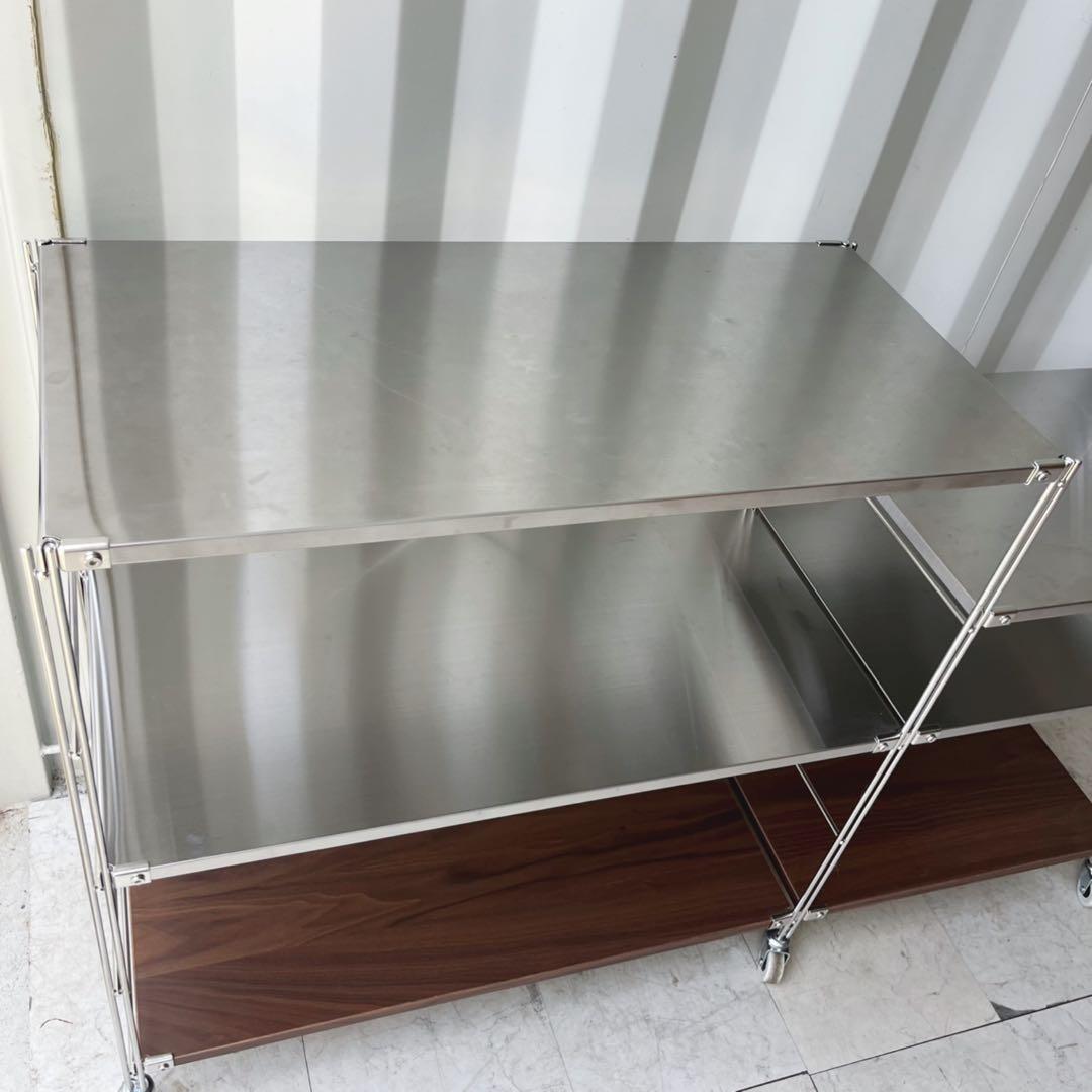 取付無料！無印良品ステンレスユニットシェルフ キャスター付きワイド