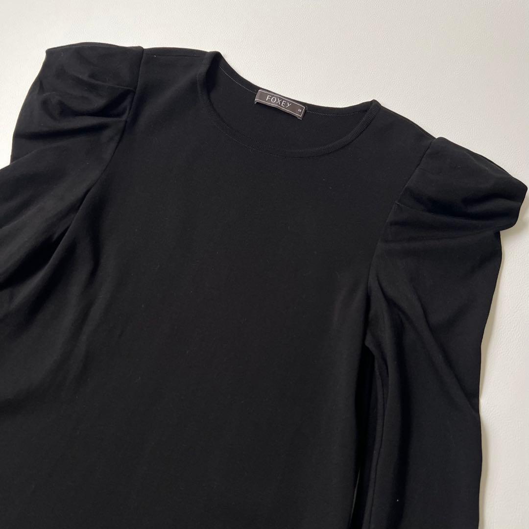 美品 Foxey フォクシー ニットワンピース パワーショルダー ブラック
