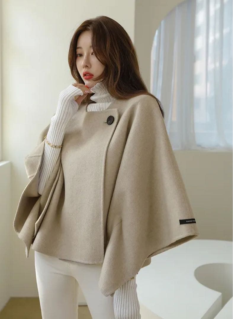 ベージュ ウール混ケープコート ウール混ケープロングコート | レディースファッション通販 - DHOLIC