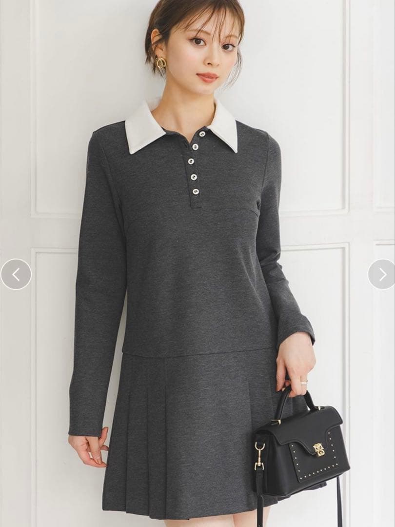 【snidel】ポロ襟 プリーツワンピース 衿つきプリーツカットミニワンピース(ミニワンピース)｜ワンピース