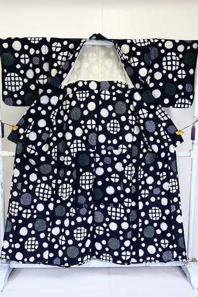 ☆専用☆浴衣 有松絞り バチ衿 濃紺色 丸文 身丈151cm 裄丈64cm