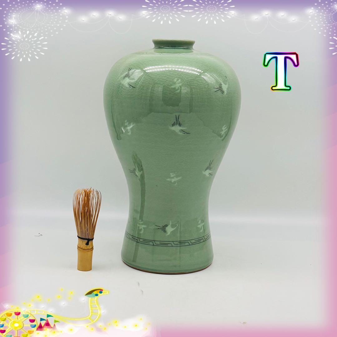 高麗青磁 海泉 壺 花瓶 花器 鶴模様 韓国 - メルカリ