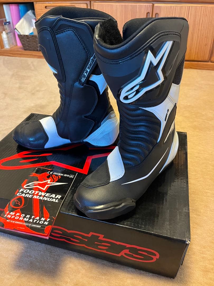 Alpinestars SMX-S ライディングブーツ黒白42 Alpinestars SMX S Boots - RevZilla