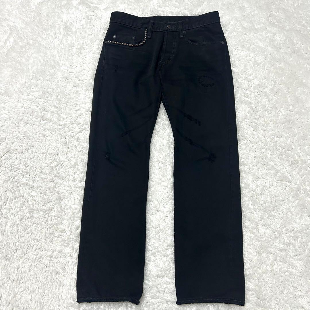 HYSTERIC GLAMOUR ストレートデニム　スタッズ　赤耳　黒　28 HYSTERIC GLAMOUR（ヒステリックグラマー）の「ストレートデニムパンツ