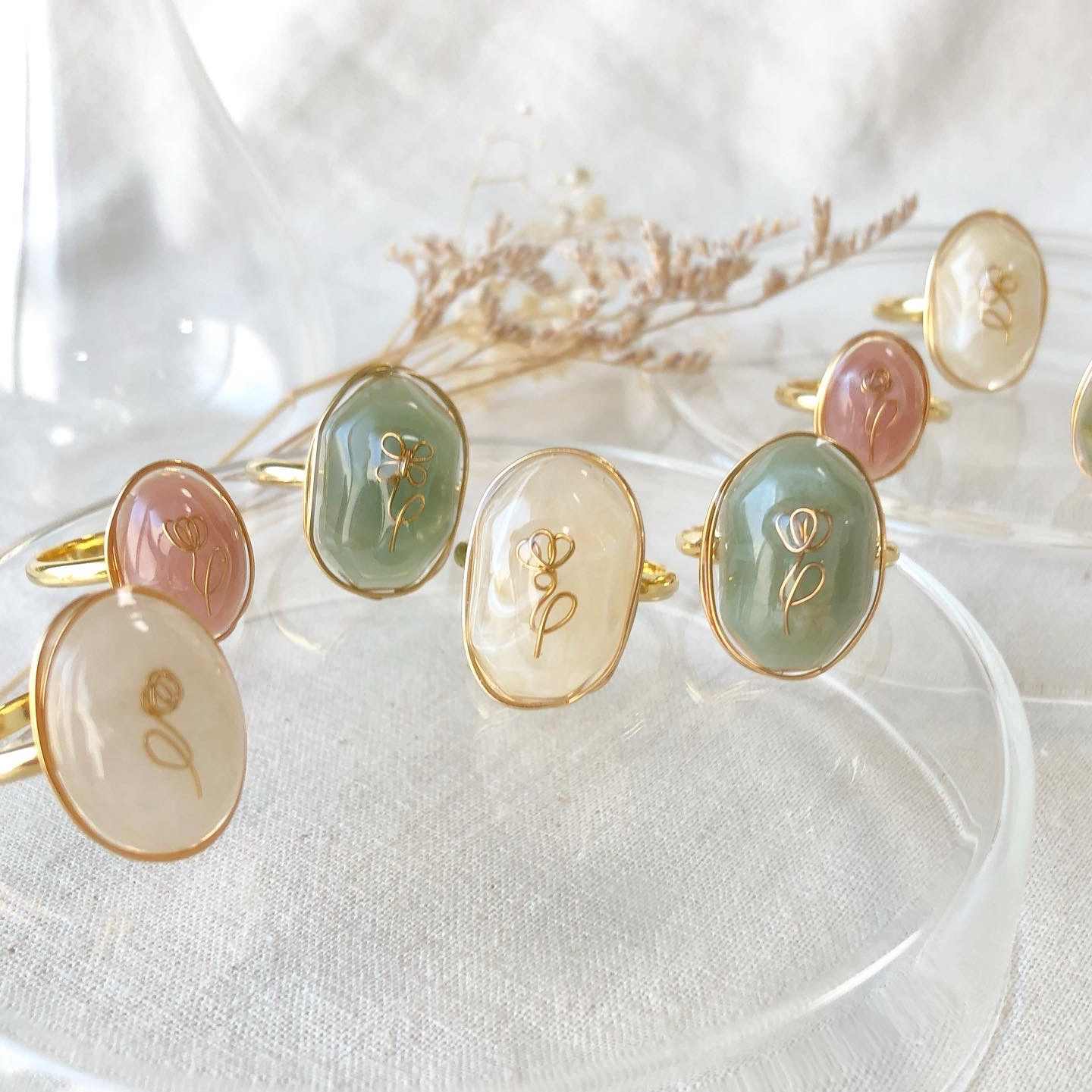 カボション の 線花宝石 リング 【 ワイヤー アート series