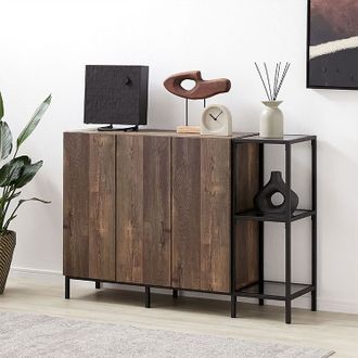 キャビネット[幅120] 木目調 ガラス サイドボード | 【公式】LOWYA