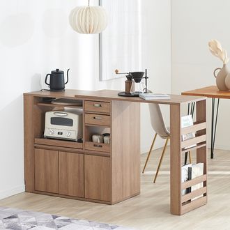 幅99-170]伸縮式キッチンカウンター 食器棚 木目調 | 【公式】LOWYA