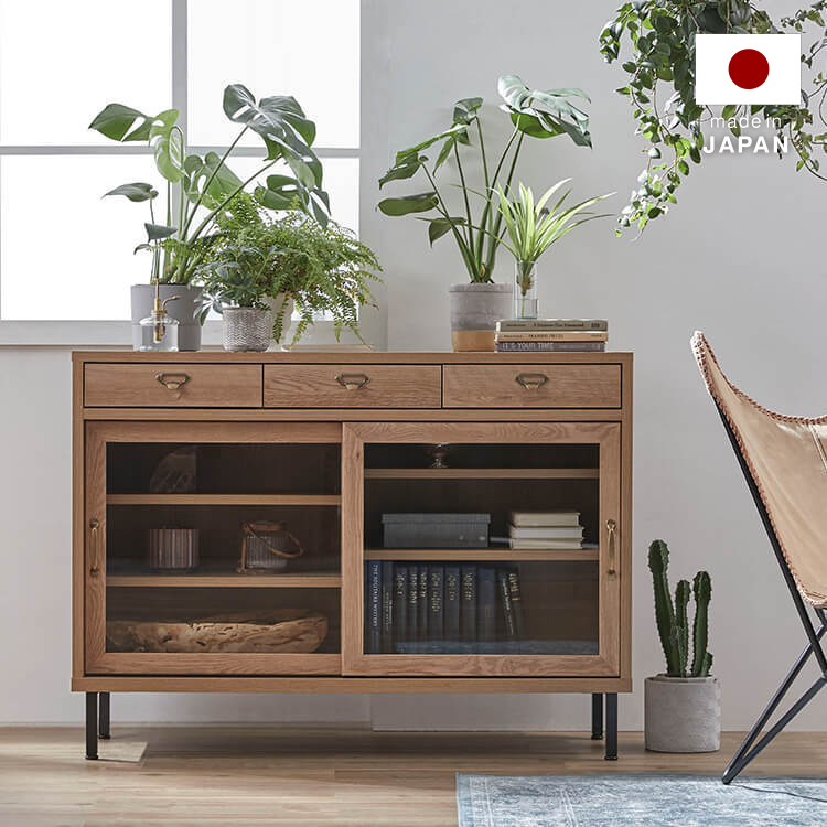 キャビネット 日本製 オーク無垢使用 アンティーク風 [幅120] | 【公式