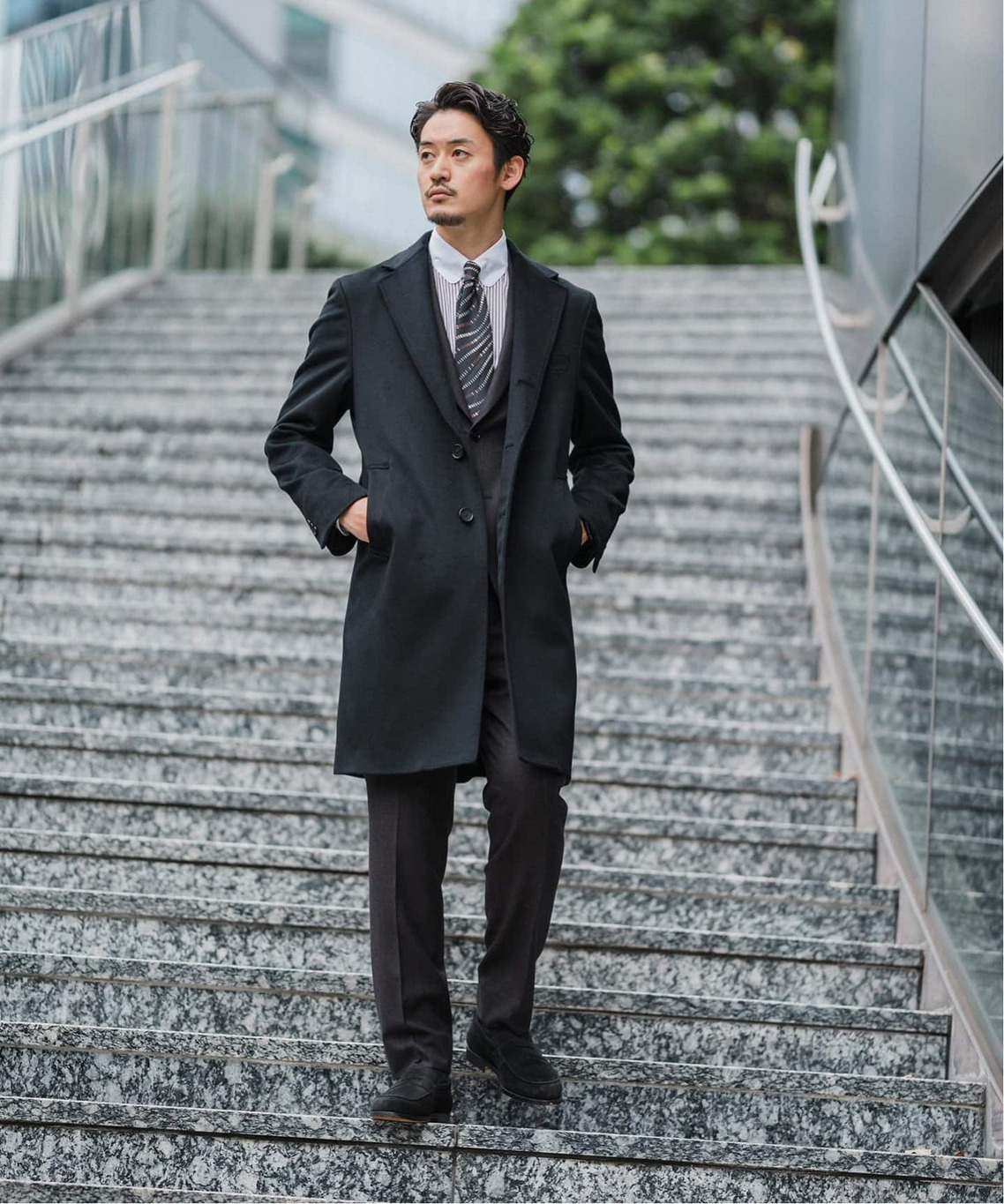 美品 エディフィス チェスターコート ロング グレンチェック カシミヤ