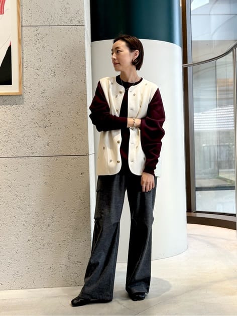 CABaN コットンカシミヤ フラワーエンブロイダリー クルーネックベスト