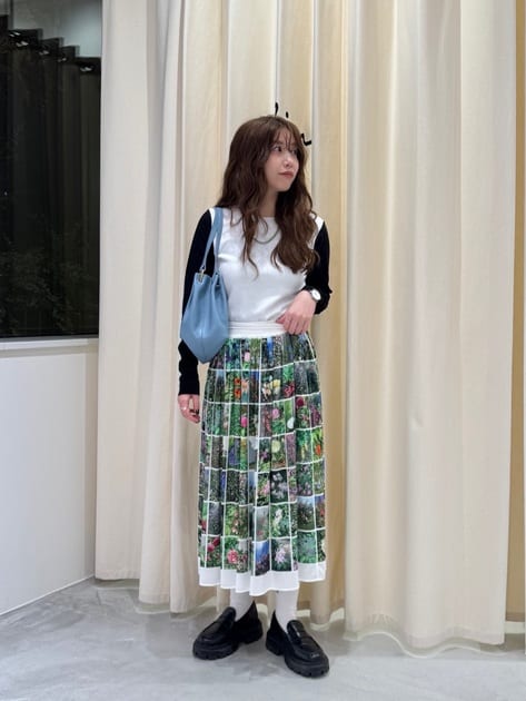 フォトプリント ギャザー ロングスカート 