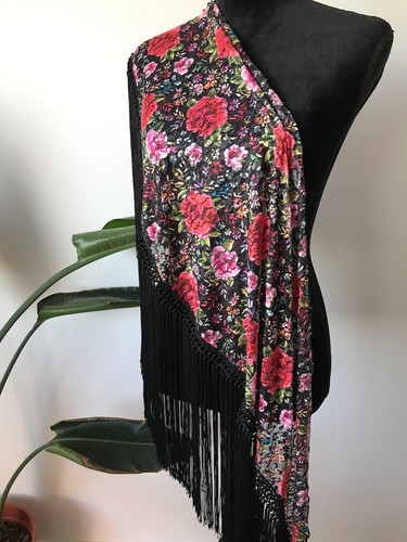 マントン柄ブラックレース ワインレッドフレコマントンシージョ