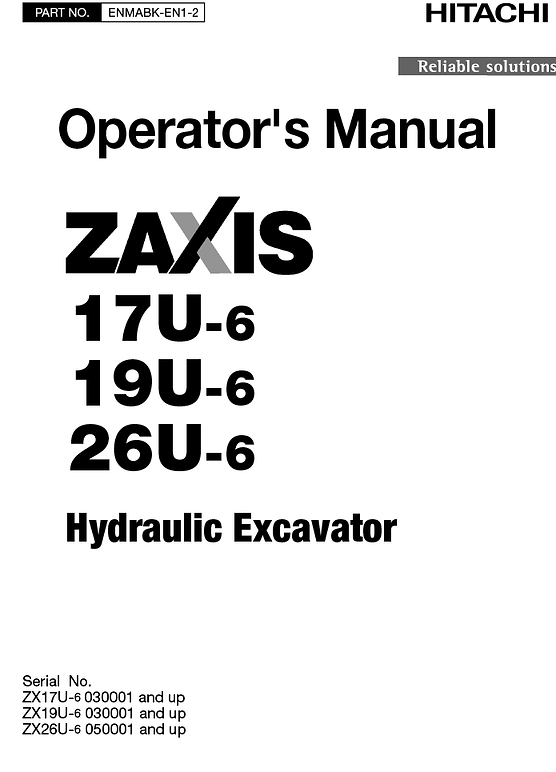 ZX17U-6, ZX19U-6, ZX26U-6 | Hitachi | Operator's Manual | Garton
