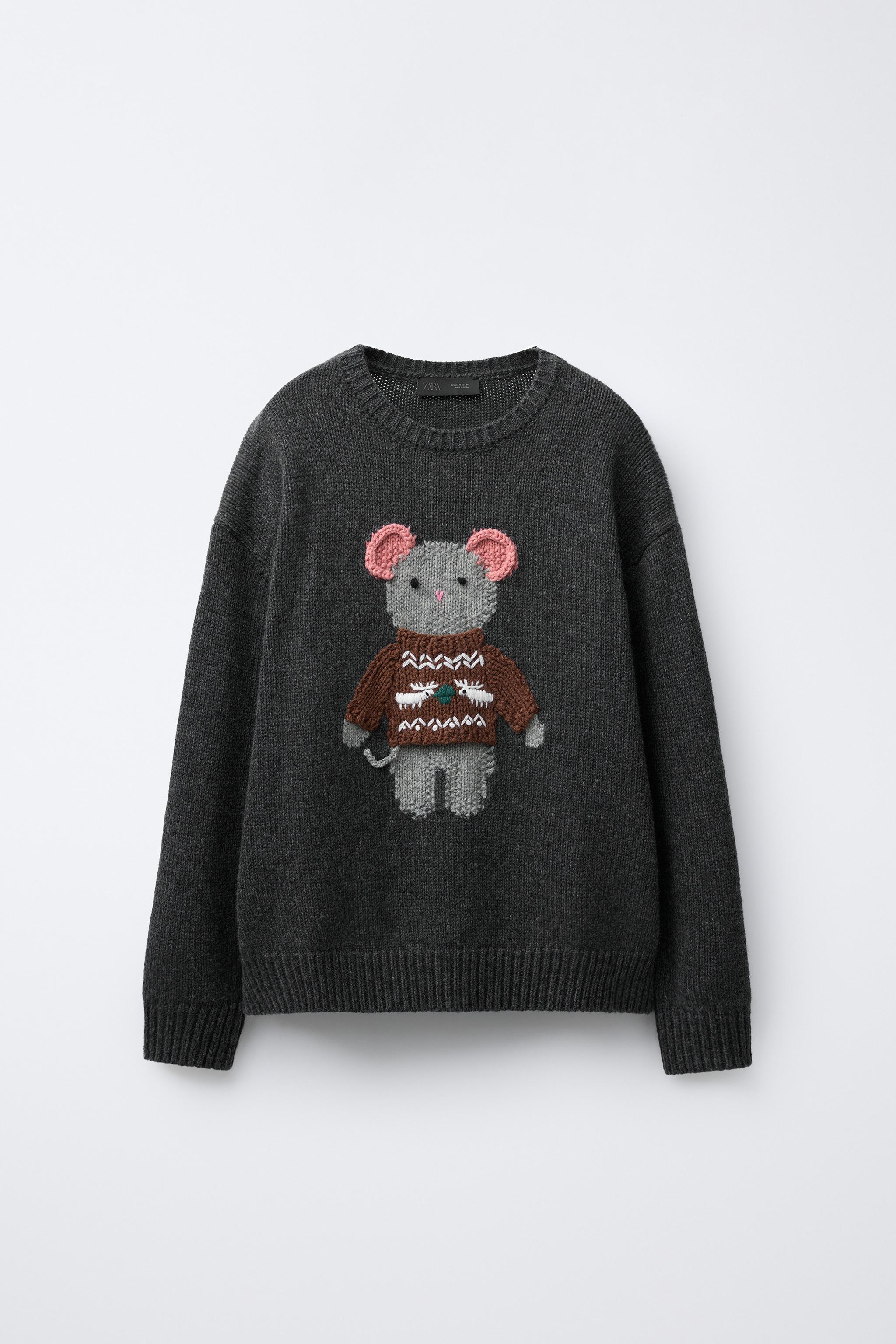 EMBROIDERED MOUSE WOOL BLEND KNIT JUMPER - Gray | ZARA United States
