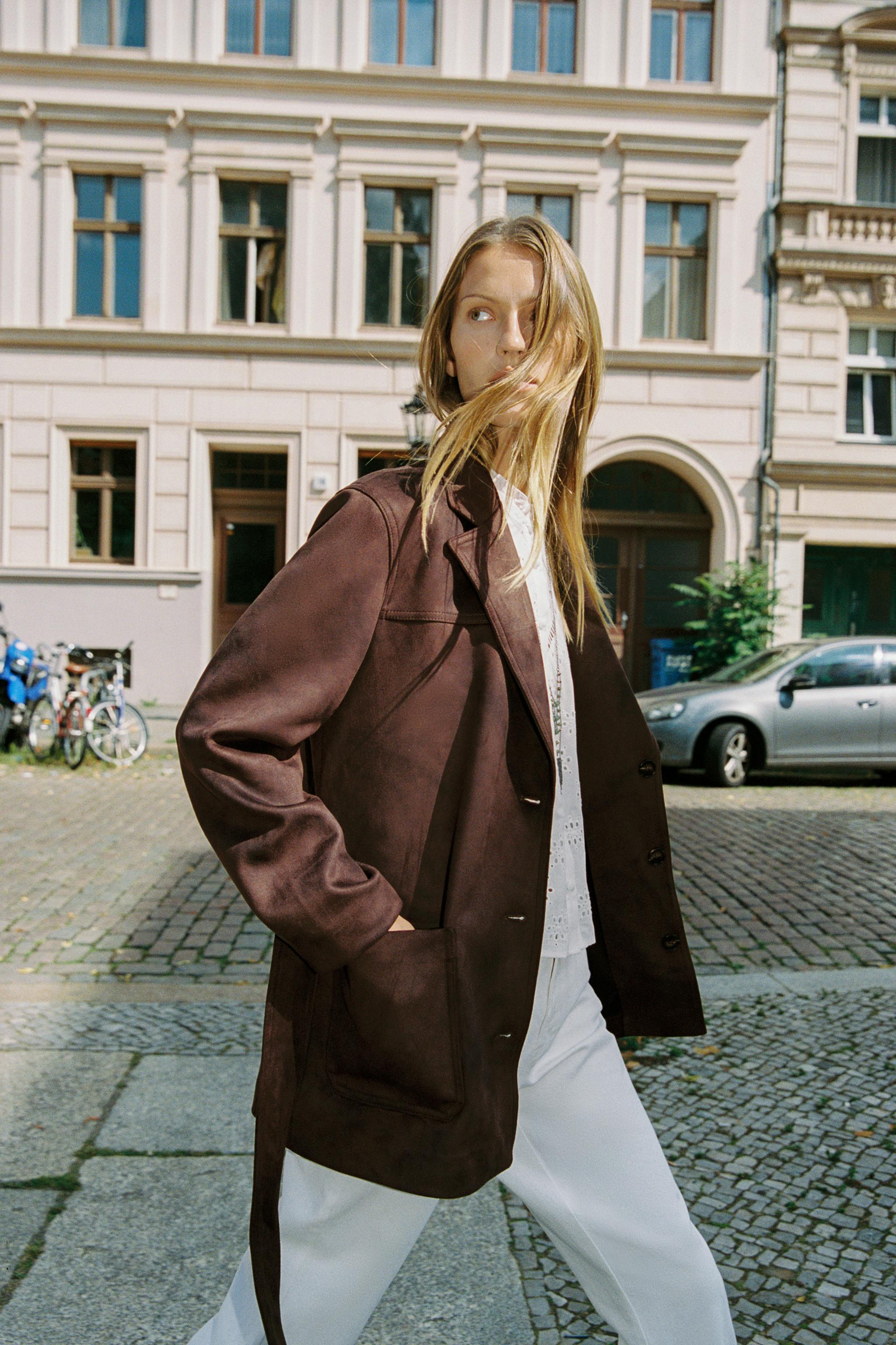 スエード調ベルト付きジャケット - ブラウン | ZARA Japan / 日本