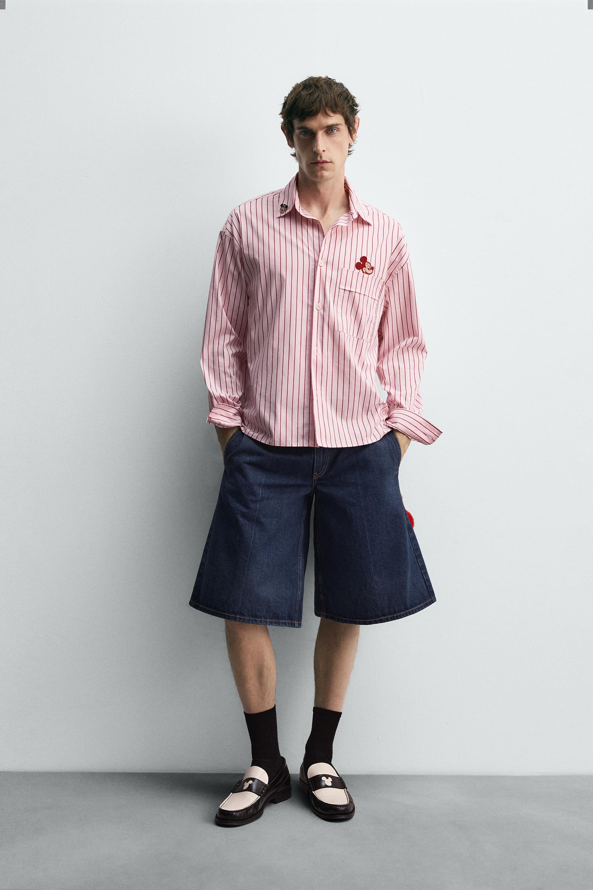 ミッキーマウス パッチ ストライプ柄シャツ HARRY LAMBERT FOR ZARA X