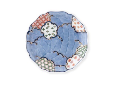 源右衛門窯 染錦間取地紋 銘々皿 / げんえもんがま 染錦間取地紋 銘々