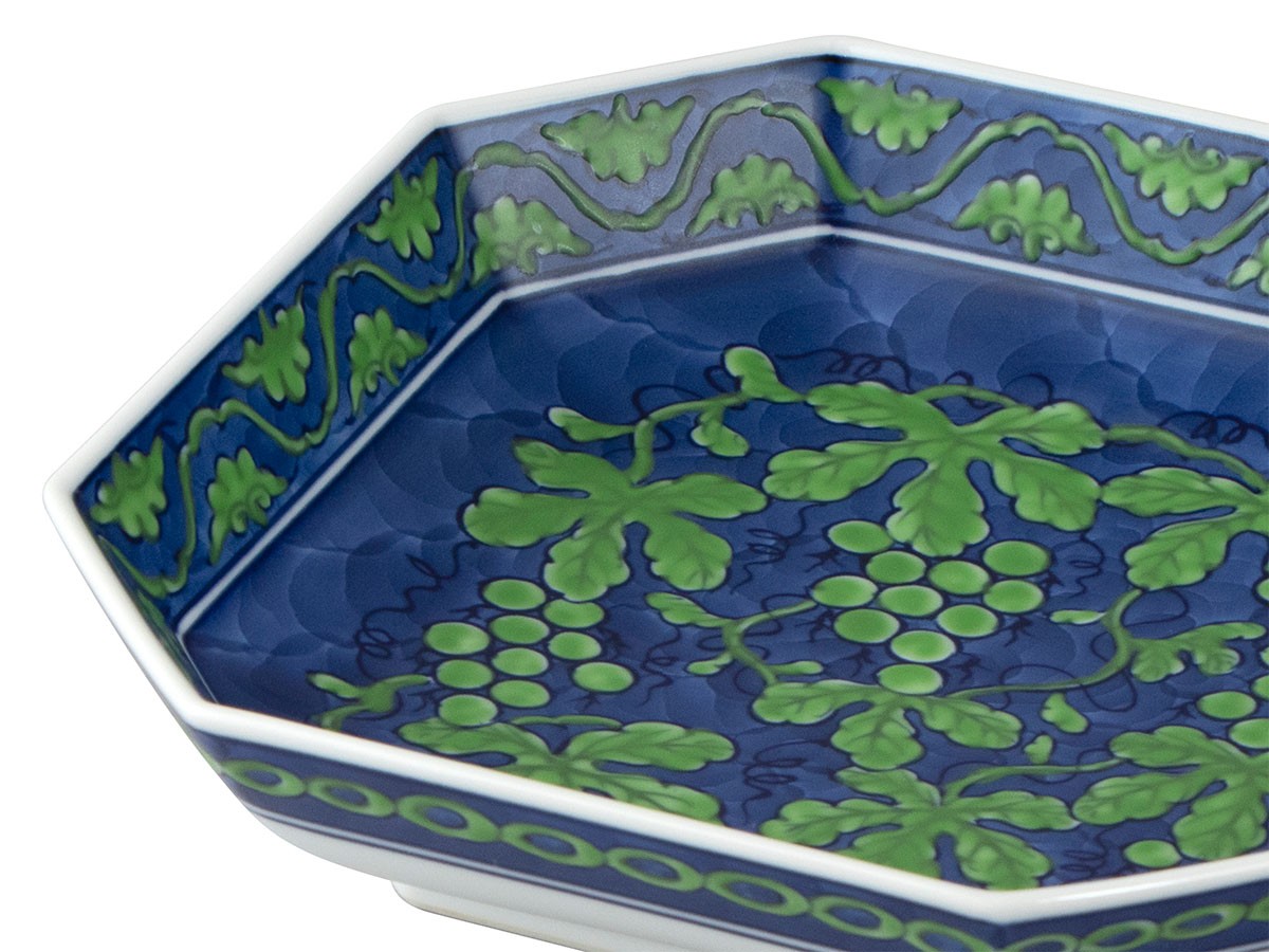 源右衛門窯 緑彩葡萄絵 方皿 / げんえもんがま 緑彩葡萄絵 方皿