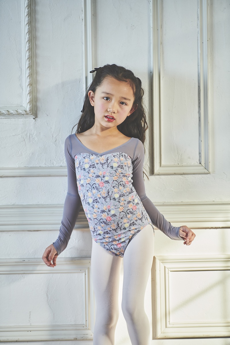 stina 花柄チェック長袖レオタード サイズP stina 花柄チェック長袖